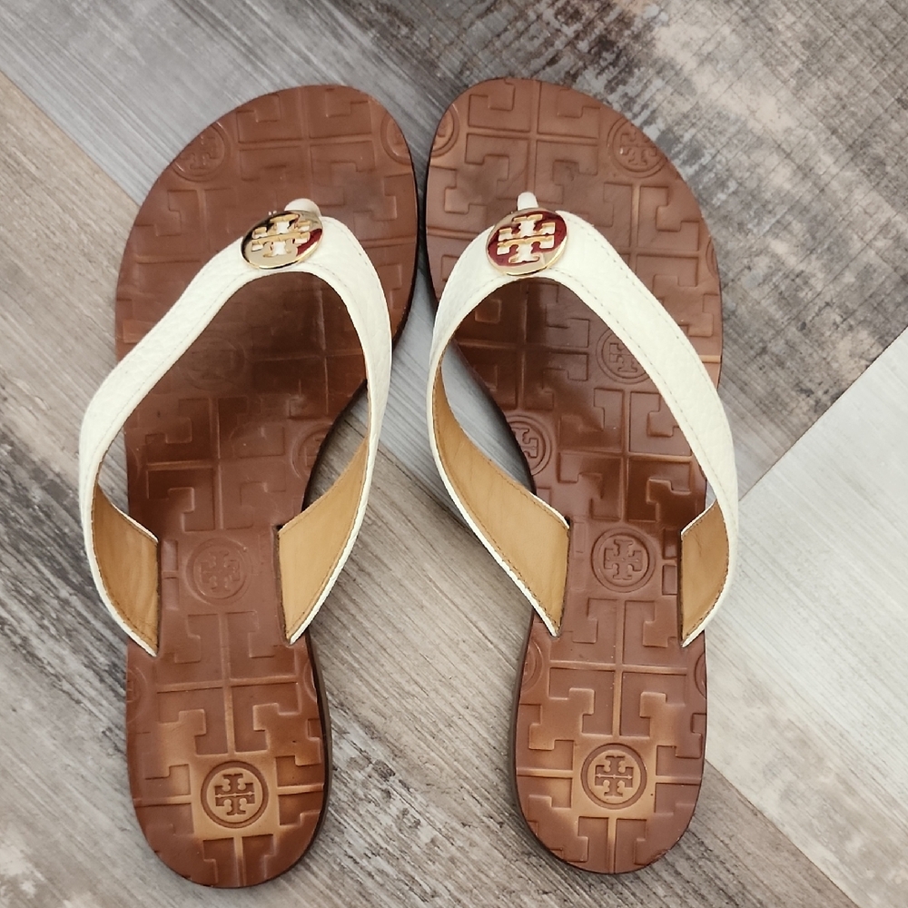 Tory Burch Cream and Brown Sandals